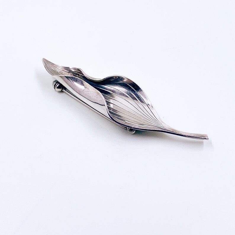 Vintage Danish Modernist Silver Leaf Brooch, Anton Michelsen Gertrude Engel Rougie Brooch