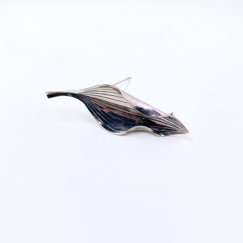 Vintage Danish Modernist Silver Leaf Brooch, Anton Michelsen Gertrude Engel Rougie Brooch