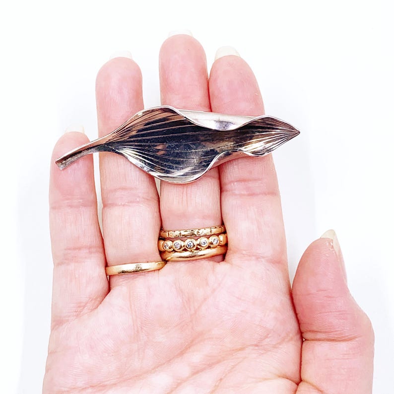Vintage Danish Modernist Silver Leaf Brooch, Anton Michelsen Gertrude Engel Rougie Brooch