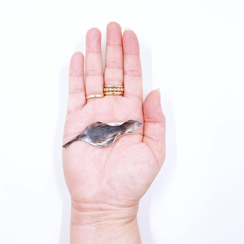 Vintage Danish Modernist Silver Leaf Brooch, Anton Michelsen Gertrude Engel Rougie Brooch