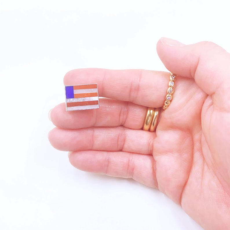 Sterling GFMW American Flag Inlay Lapel Pin, Great Falls Metal Works Jewelry