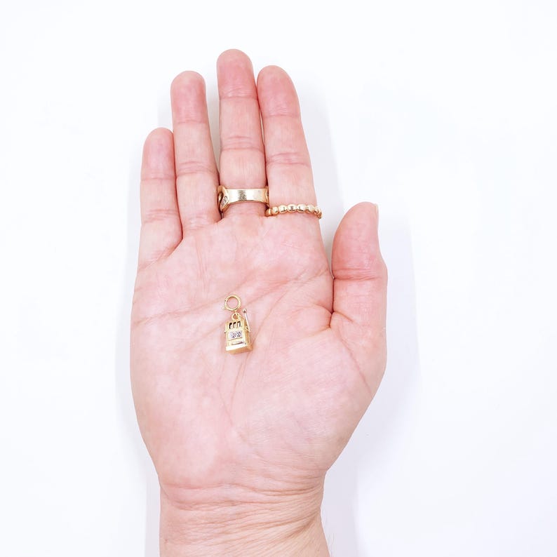Vintage 14K Gold Slot Machine Charm, 3D Movable Charm, Gambling Jewelry