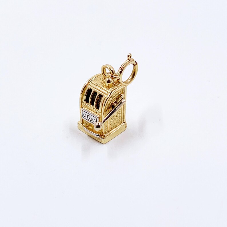 Vintage 14K Gold Slot Machine Charm, 3D Movable Charm, Gambling Jewelry