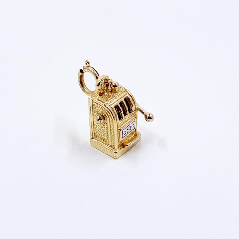 Vintage 14K Gold Slot Machine Charm, 3D Movable Charm, Gambling Jewelry