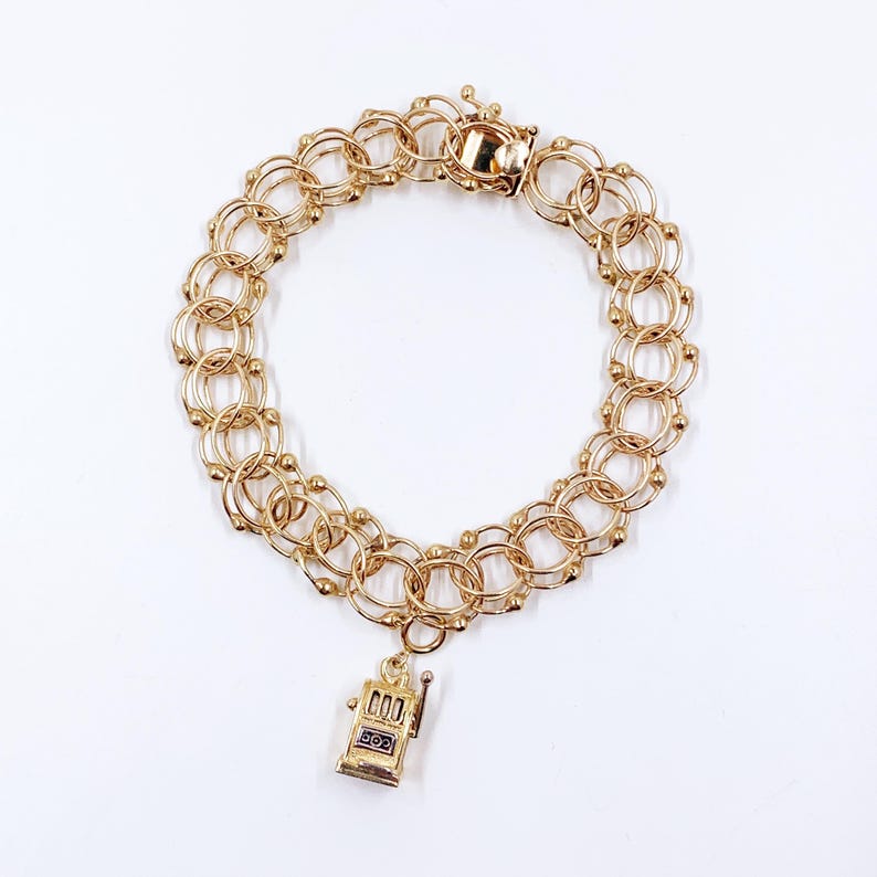 Vintage 14K Gold Slot Machine Charm, 3D Movable Charm, Gambling Jewelry