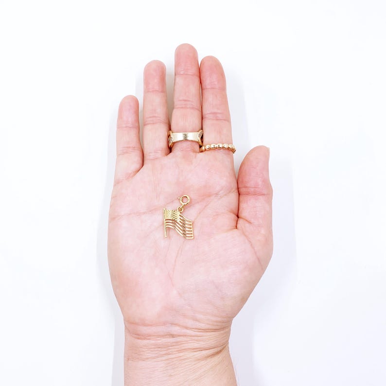 Vintage 14K American Flag Pendant, Patriotic Charm Jewelry