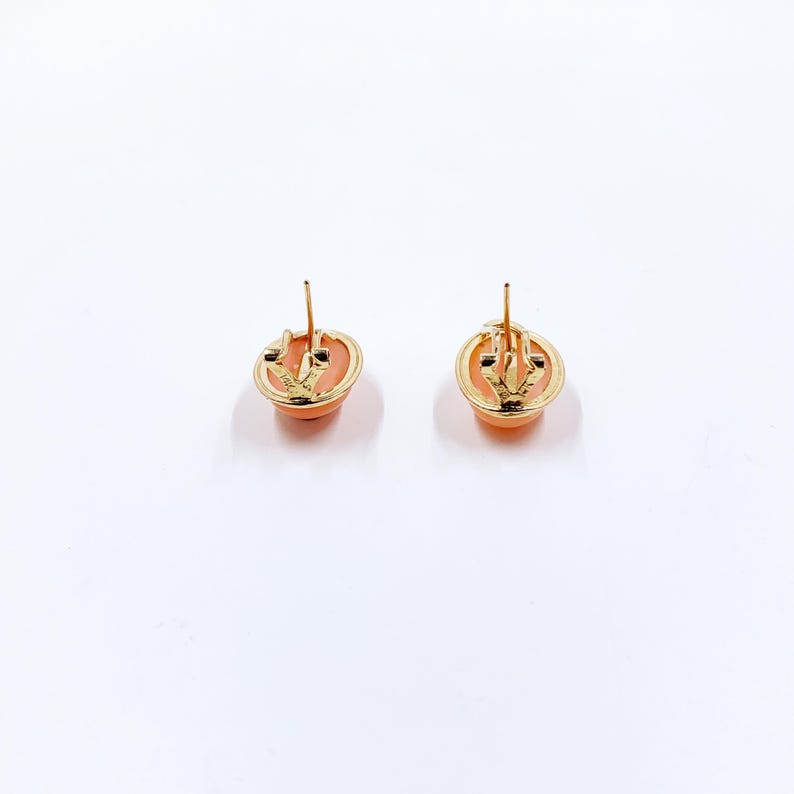 Vintage 14k Coral Omega Back Earrings, Oval Coral Earrings