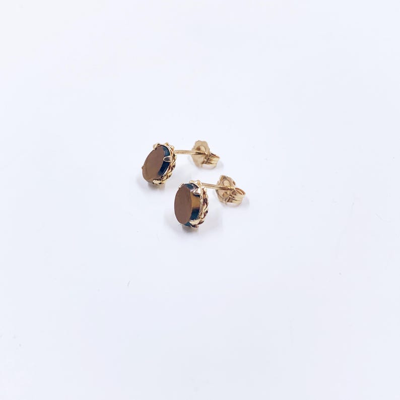 Estate 14K Gold Tiger's Eye Stud Earrings, 14K Small Studs