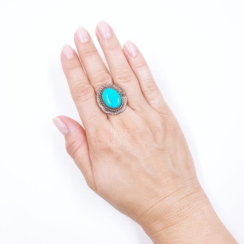 Vintage Sterling Southwest Turquoise Ring, Size 7.5 Ring