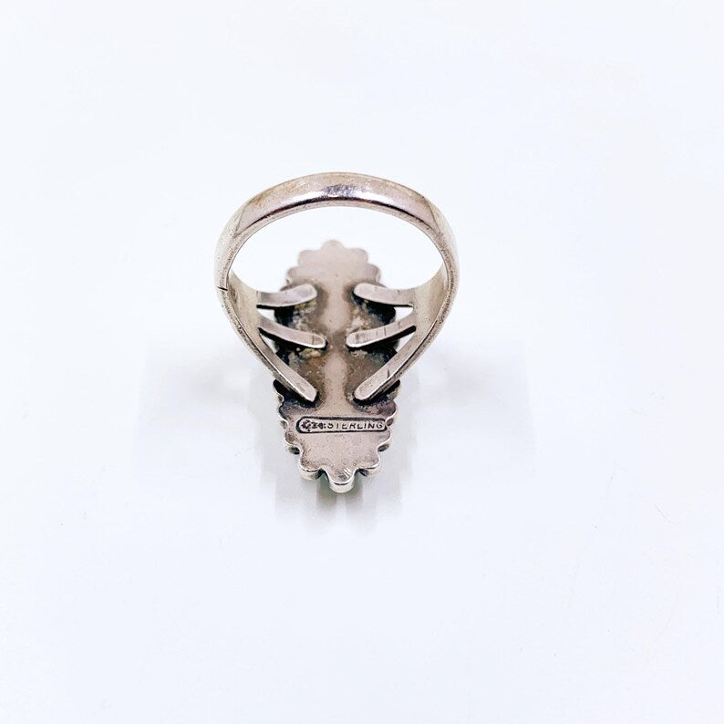 Vintage Sterling Southwest Turquoise Navette Ring, Size 8 Ring