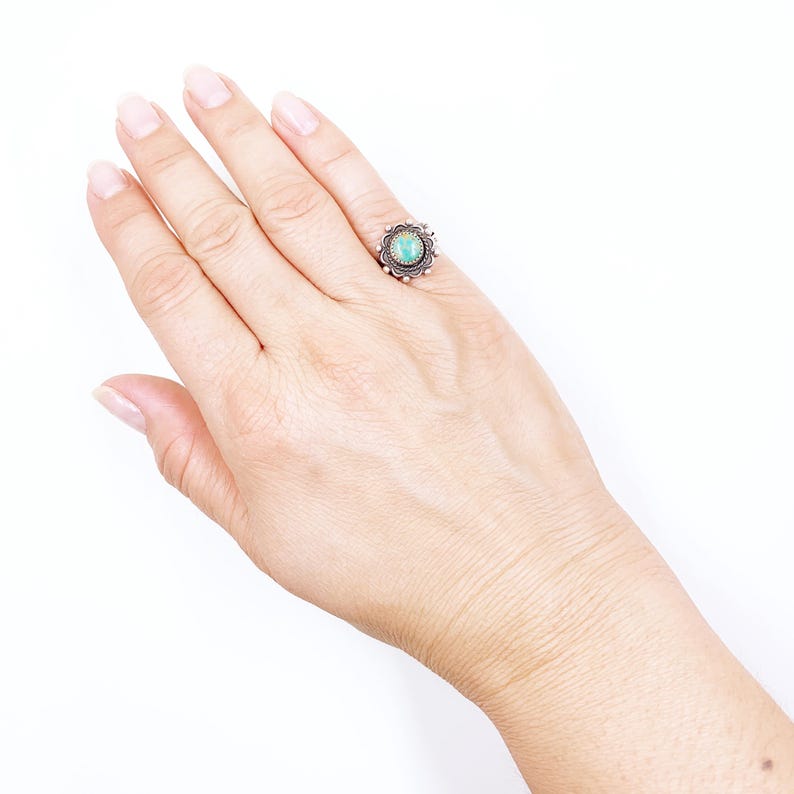 Vintage Sterling Bell Trading Post Turquoise Ring, Size 5 1/2 Ring