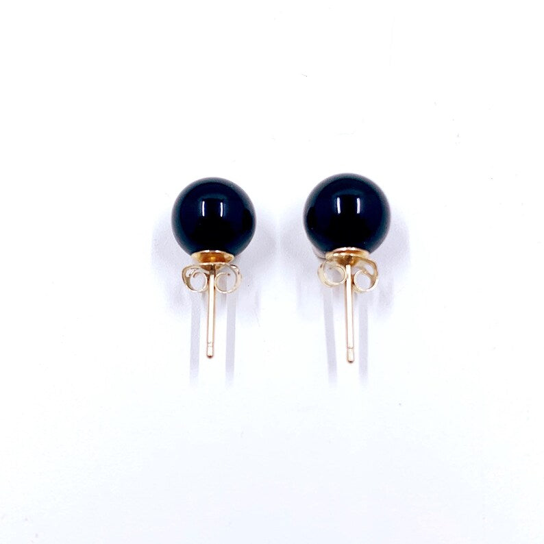 Estate 14K Gold Onyx Stud Earrings