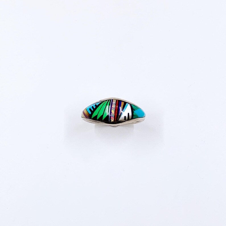 Vintage Sterling Multi Gemstone Inlay Ring, Southwest Inlay Ring, Size 9 1/4 Ring
