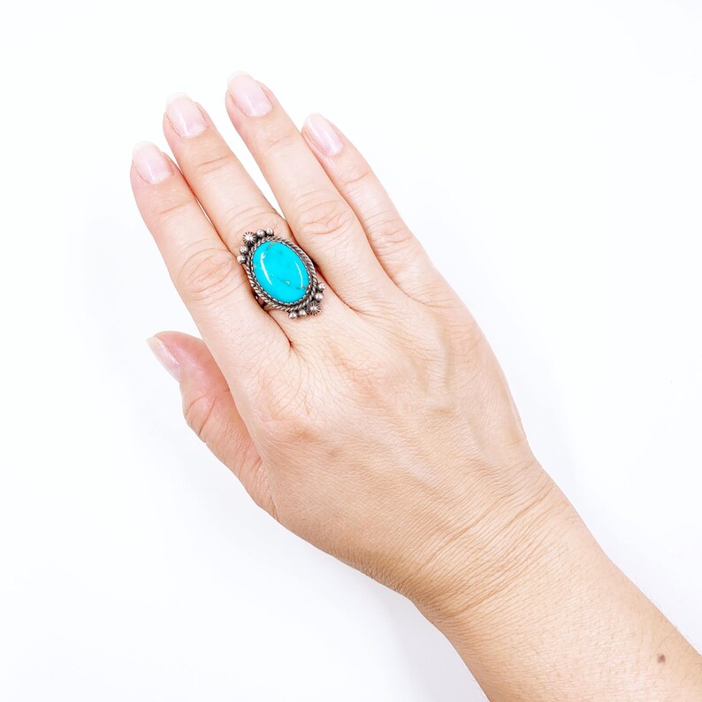 Vintage Sterling Southwest Turquoise Ring, Size 7 3/4 Ring