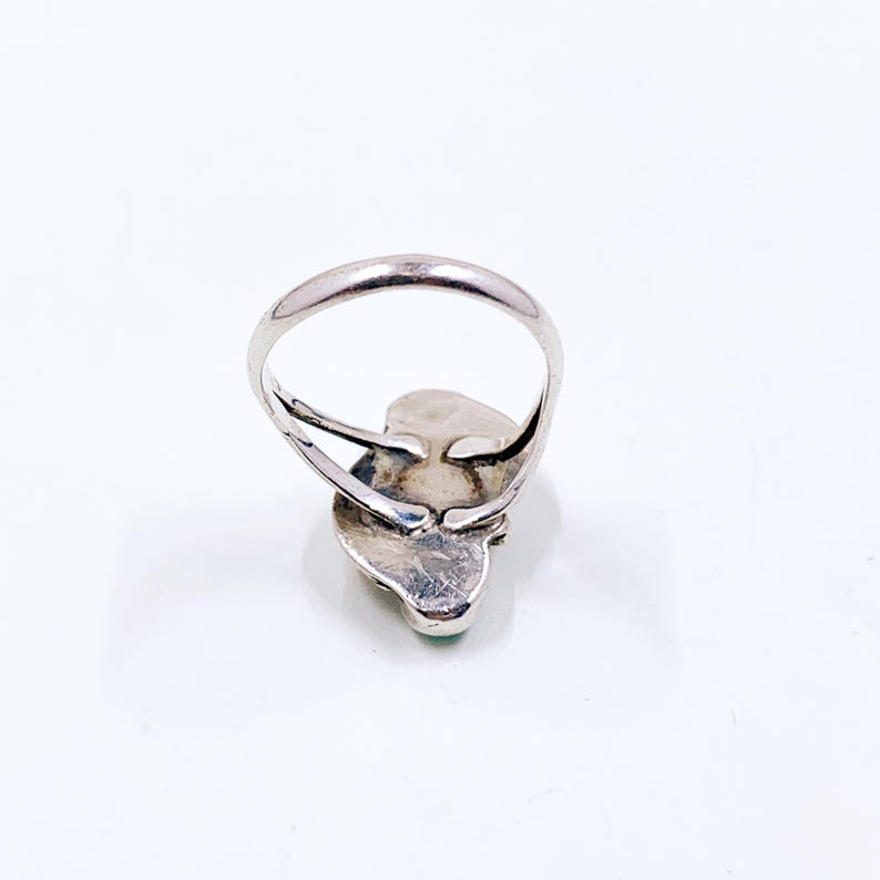 Vintage Sterling Turquoise Leaf Ring, Size 4 3/4 Ring