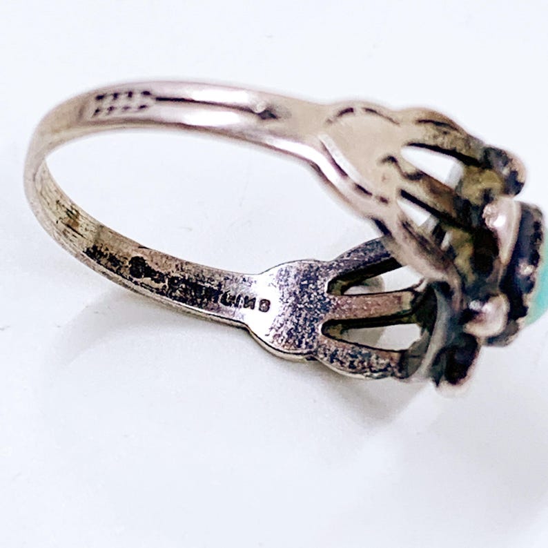 Vintage Sterling Southwest Starburst Turquoise Ring, Size 4 1/2 Ring