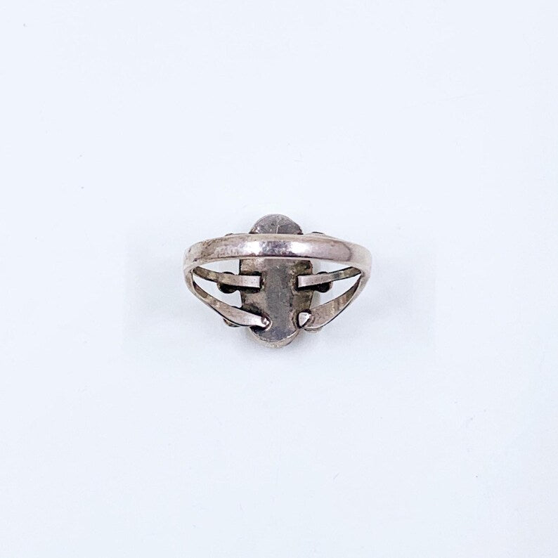 Vintage Sterling Southwest Onyx Ring, Size 6 3/4 Ring