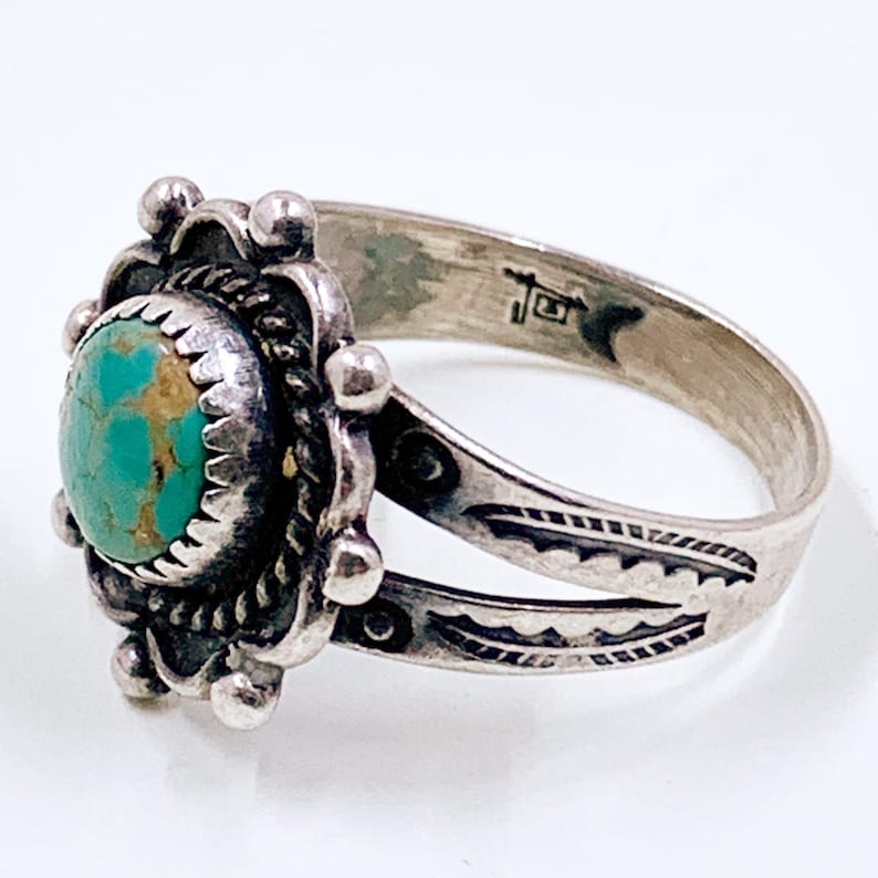 Vintage Sterling Bell Trading Post Turquoise Ring, Size 5 1/2 Ring