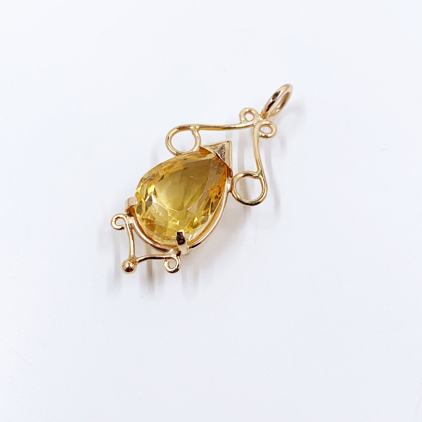 Vintage 14k Gold Wire Citrine Pendant | Pear Shape Citrine Pendant | November Birthstone Pendant