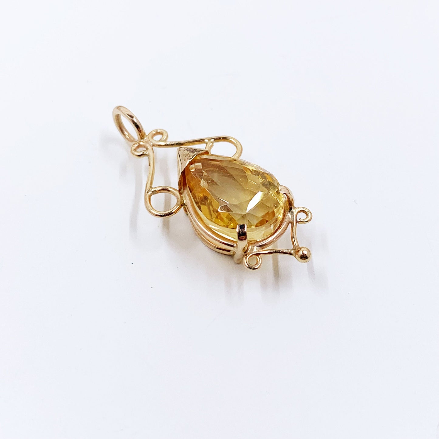Vintage 14k Gold Wire Citrine Pendant | Pear Shape Citrine Pendant | November Birthstone Pendant