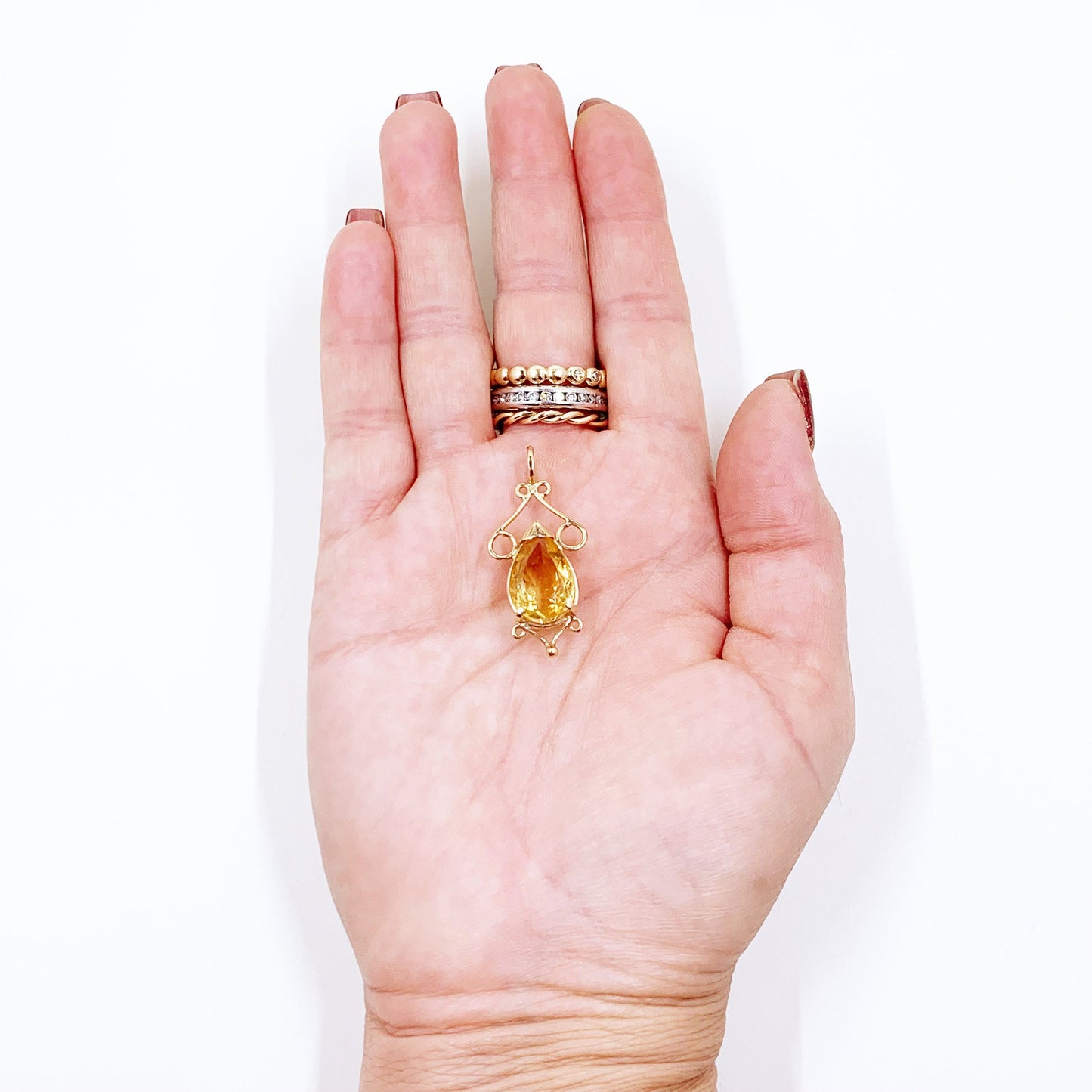 Vintage 14k Gold Wire Citrine Pendant | Pear Shape Citrine Pendant | November Birthstone Pendant