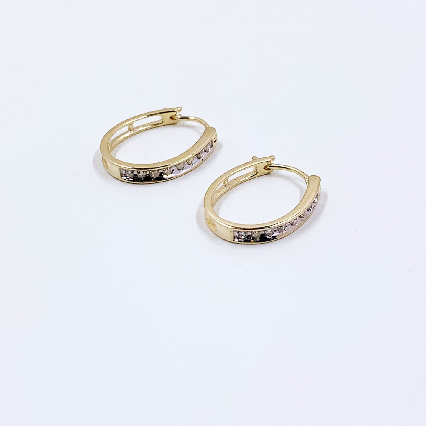 Estate 10k Gold Diamond Hoop Earrings | Small 10k Gold Hoops