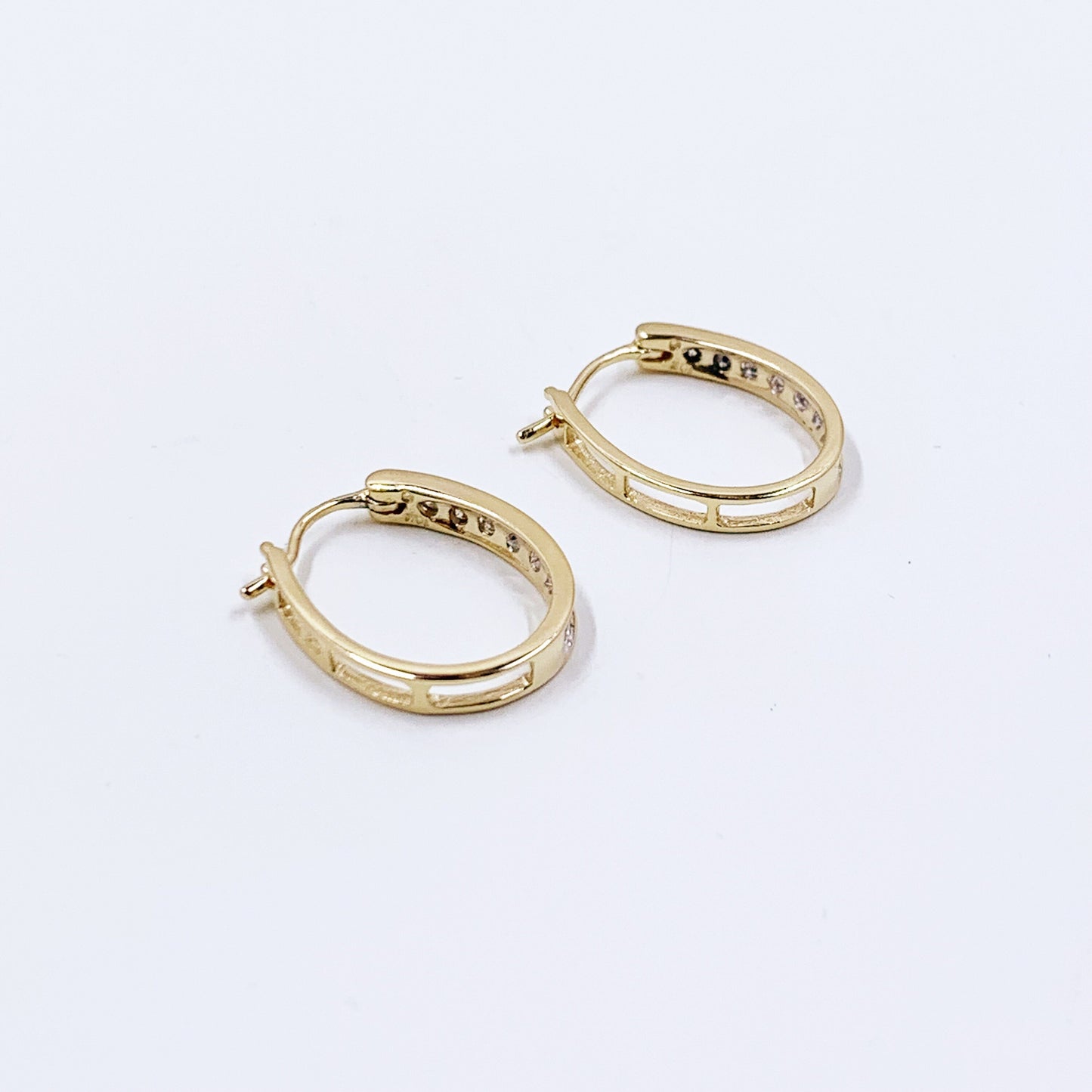 Estate 10k Gold Diamond Hoop Earrings | Small 10k Gold Hoops