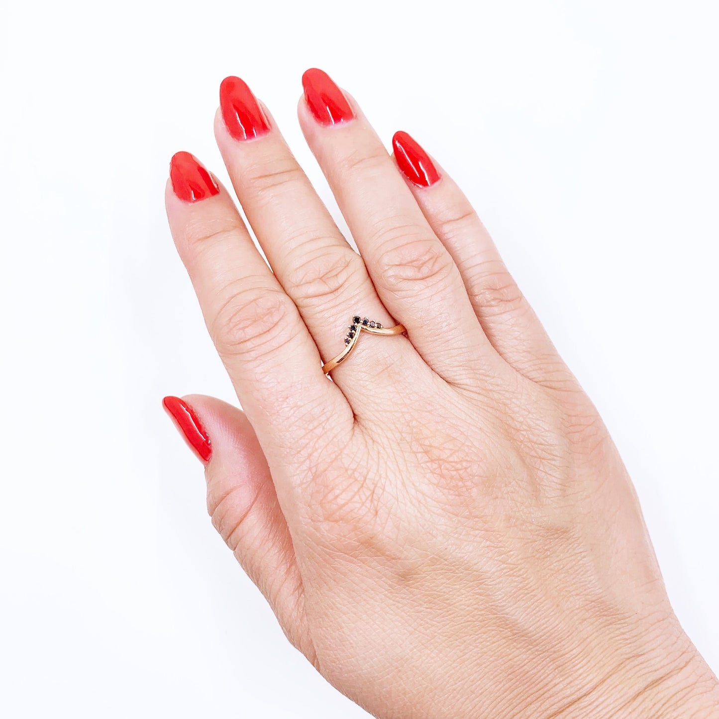 Estate 14k Rose Gold Black Chevron Diamond Ring | 14k Rose Gold Stacking Ring | Size 7 Ring