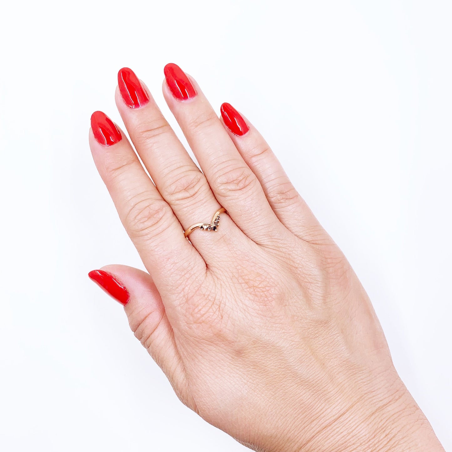 Estate 14k Rose Gold Black Chevron Diamond Ring | 14k Rose Gold Stacking Ring | Size 7 Ring