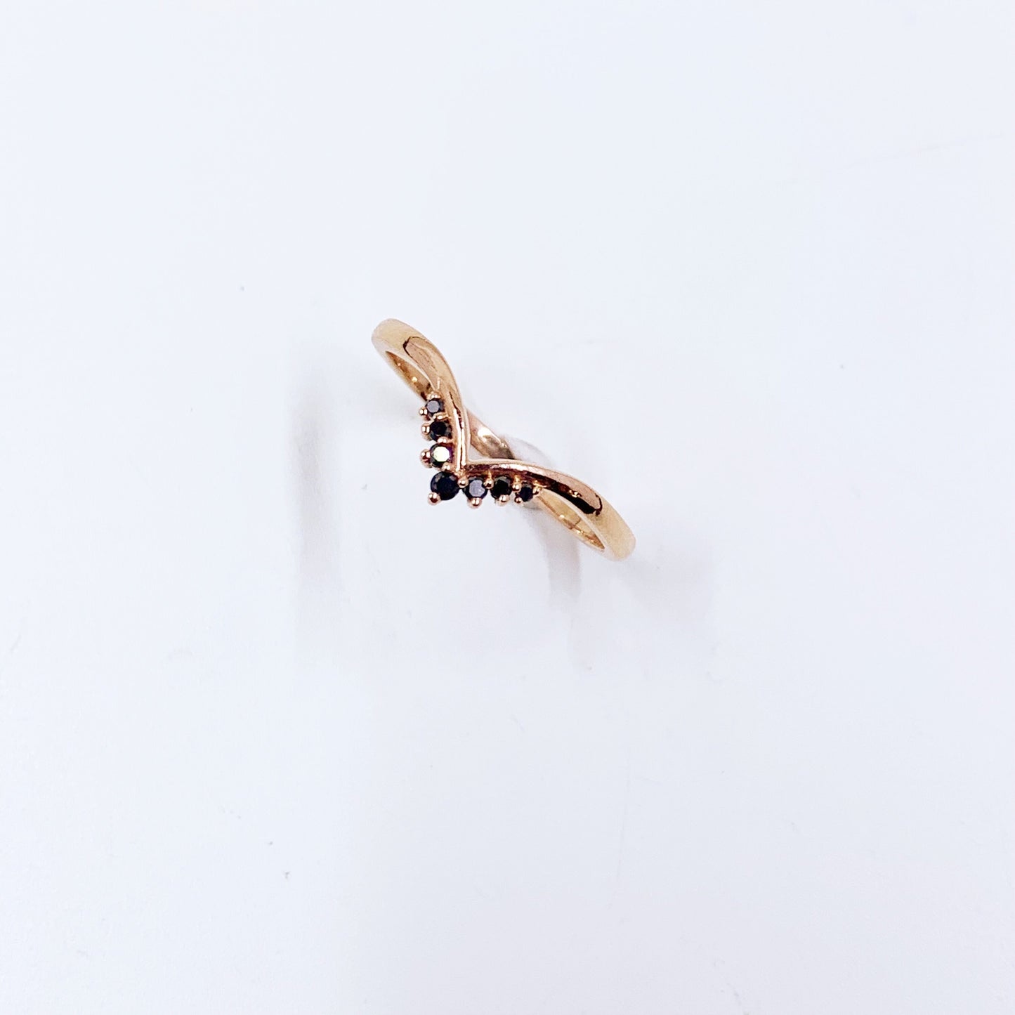 Estate 14k Rose Gold Black Chevron Diamond Ring | 14k Rose Gold Stacking Ring | Size 7 Ring
