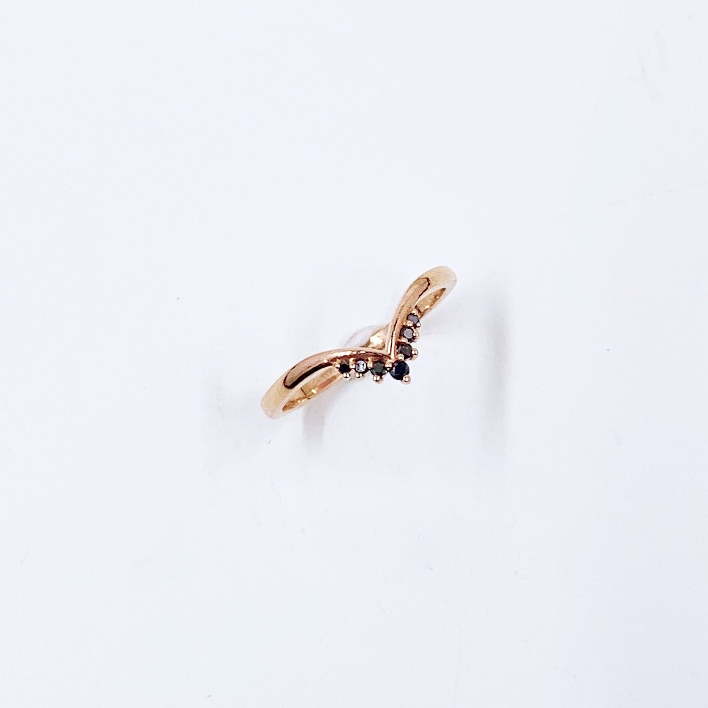 Estate 14k Rose Gold Black Chevron Diamond Ring | 14k Rose Gold Stacking Ring | Size 7 Ring