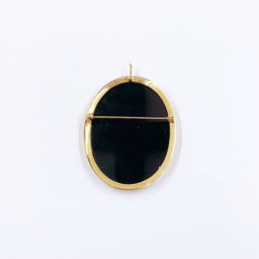 Estate 18K Gold Italian Blue Agate Cameo Brooch | Large 18K Gold Carved Cameo Brooch