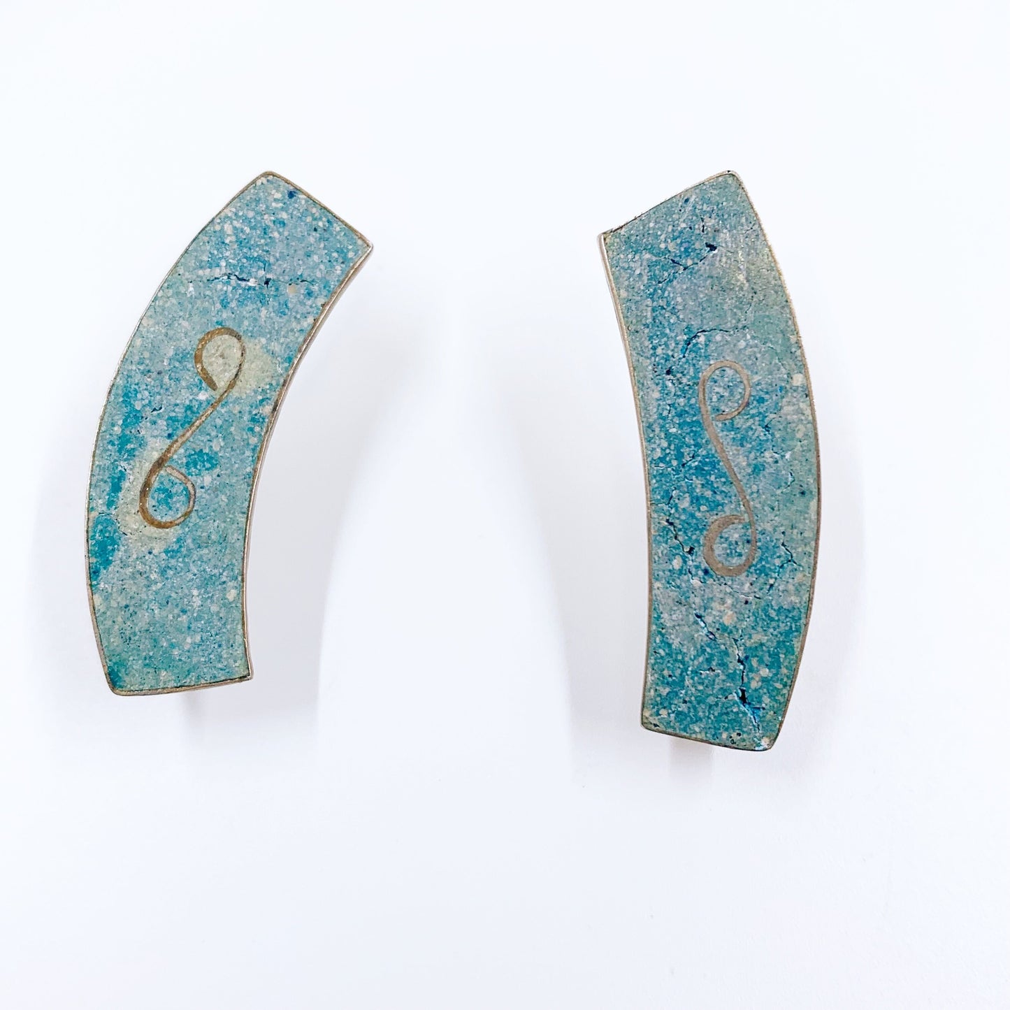 Vintage Mexican Mixed Metals & Stone Inlay Modernist Choker and Earrings Set