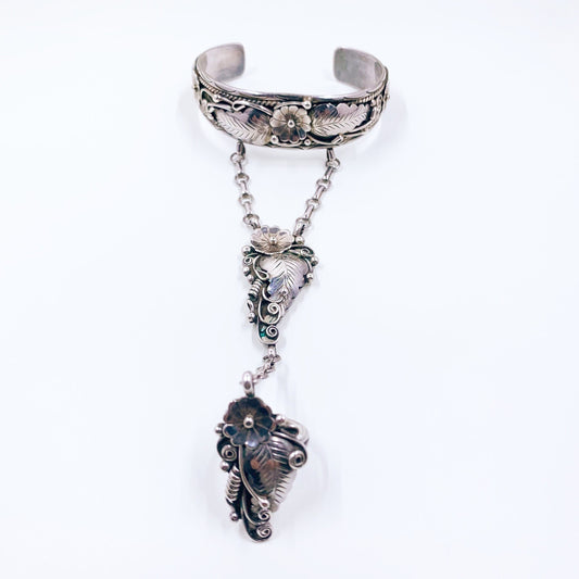 Native American Silver Floral Princess Bracelet Set | Navajo Sterling Bracelet with Ring