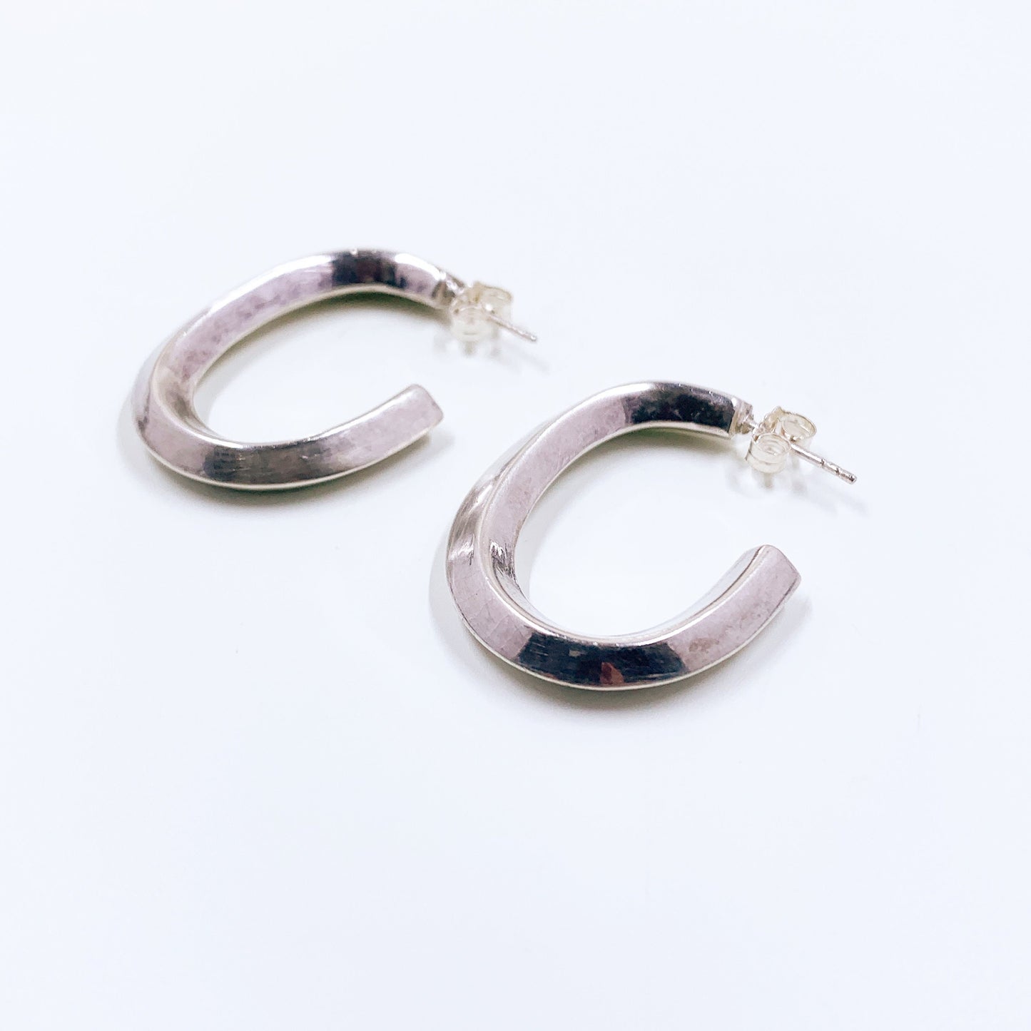 Vintage Silver J Hoop Earrings | Silver Open Hoop Earrings