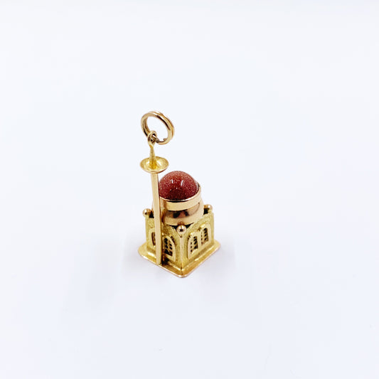 Estate Vintage 14K Gold Mosque Charm Pendant | 14K Goldstone Mosque Charm