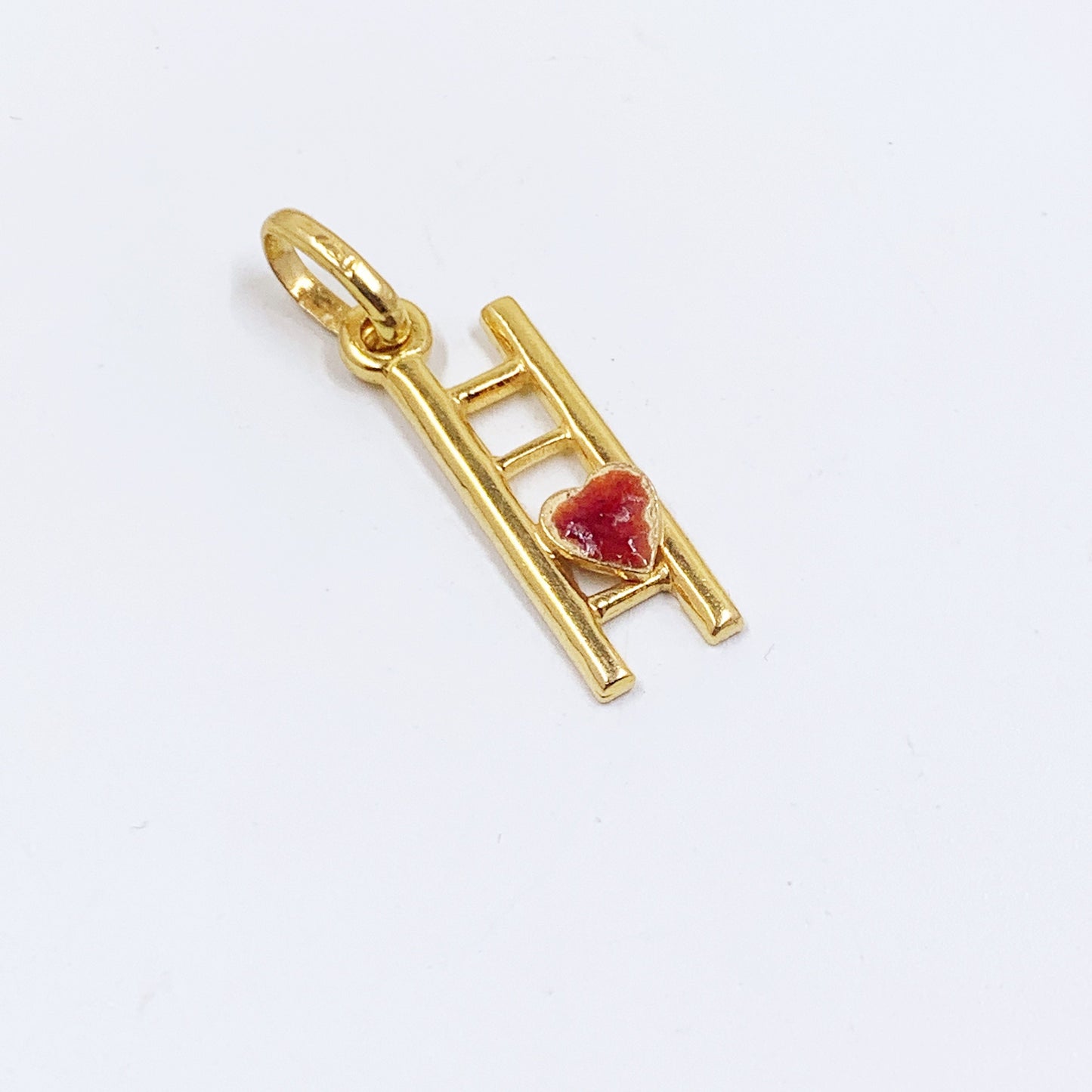 Estate Italian 18K Gold Enamel Heart on Ladder Charm, Enamel 18k Ladder Pendant, 18k and Enamel Stair Charm