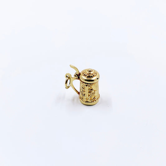 Vintage 14K Stein Charm, 14K Gold 3D Beer Stein Charm, 14K Movable Stein Pendant