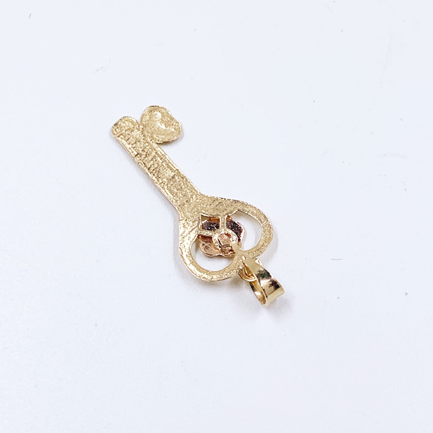 Estate 14k I Love You Heart and Flower Key Charm, 14K Two Tone Charm
