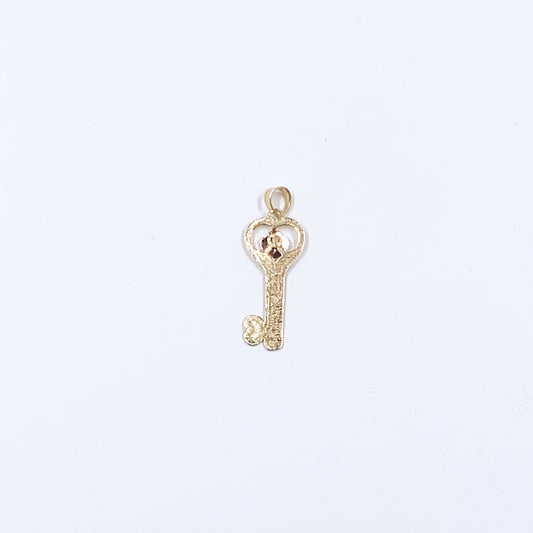Estate 14k I Love You Heart and Flower Key Charm, 14K Two Tone Charm