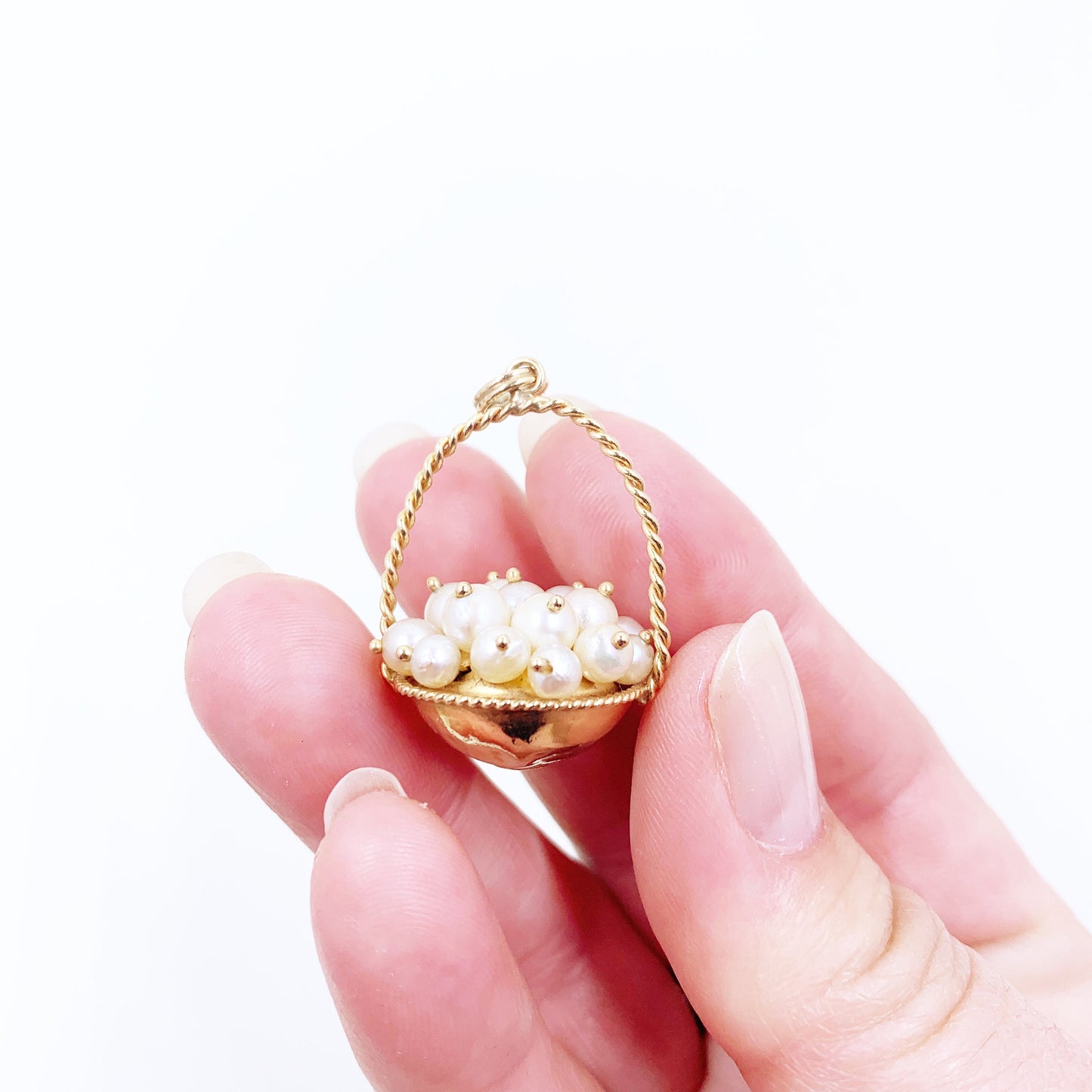Vintage 14k Basket of Pearls Charm Pendant