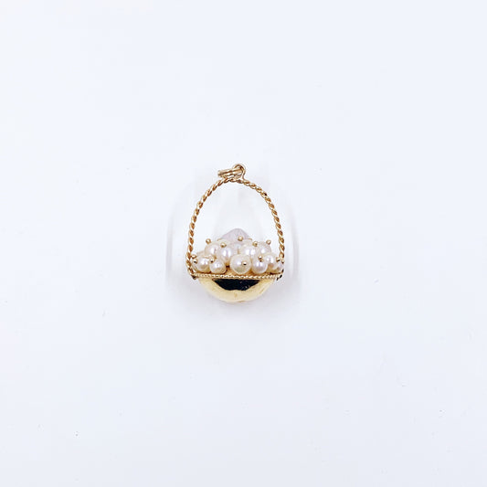 Vintage 14k Basket of Pearls Charm Pendant