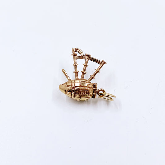 Vintage 9ct Mechanical Bagpipe With Scottish Dancer Charm, Articulated Bag Pipe Charm