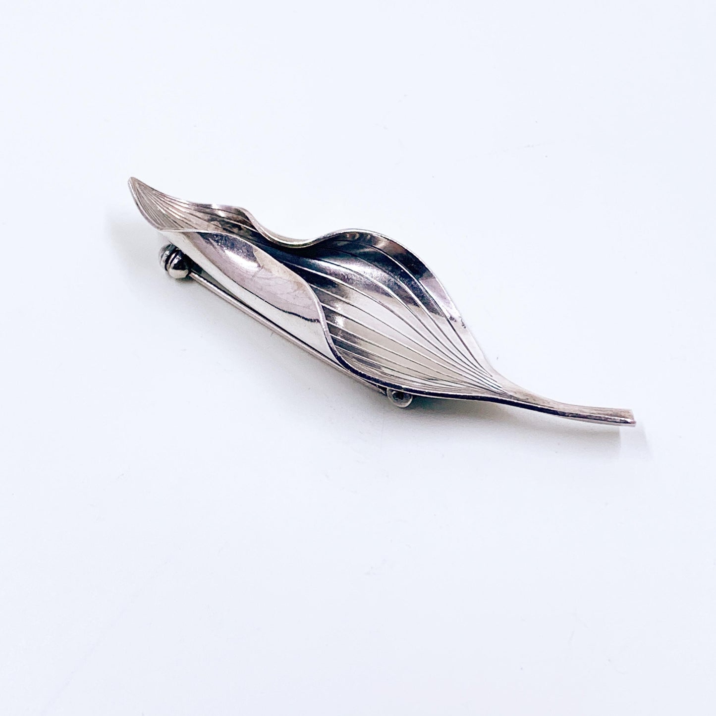 Vintage Danish Modernist Silver Leaf Brooch, Anton Michelsen Gertrude Engel Rougie Brooch
