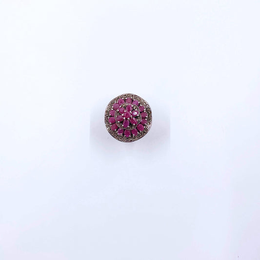 Sterling Silver Marcasite and Ruby Cluster Cocktail Ring