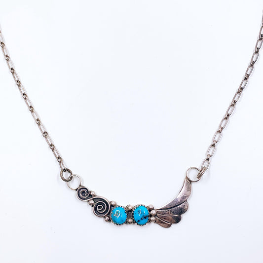 Vintage Signed Sterling Turquoise Handmade Chain Necklace