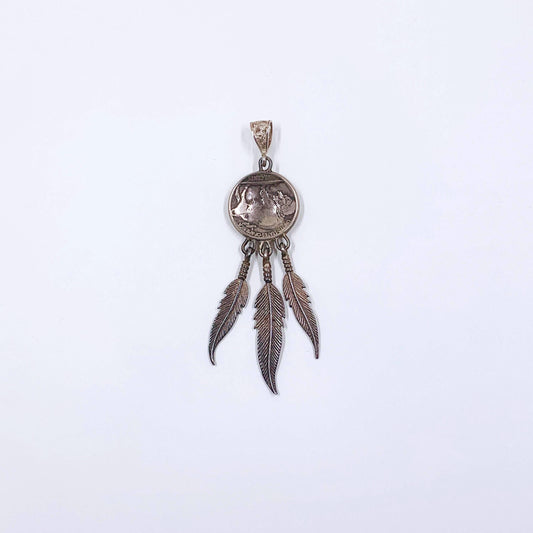 Vintage 1937 Buffalo Nickel and Feather Pendant