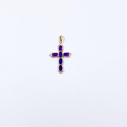 Vintage 14K Amethyst Cross Pendant