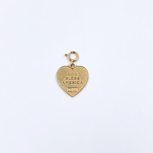 Estate 14K Enamel Heart Flag Pendant, 14K God Bless America Charm, Patriotic Jewelry