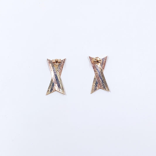 Vintage 14K Gold Tri-Color Herringbone Earrings, 14K Tri-Tone Gold Earrings